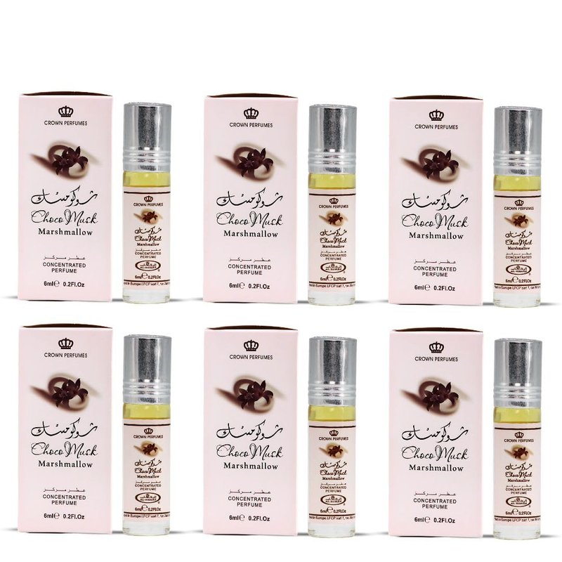 Al-Rehab Choco Musk Marshmallow Perfume Oil Roll-On - 6ml (0.2 oz) | Gourmand Fragrance with Strawberry, Marshmallow & Cocoa | Sweet, Fluffy & Addictive | Arabian Dessert Scent (Box of 6)