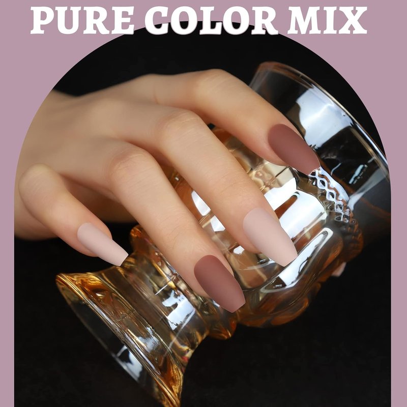Press On Nails - 288PCS Matte Medium Length Acrylic Ballerina Coffin Nails | Glitter Full Cover Design
