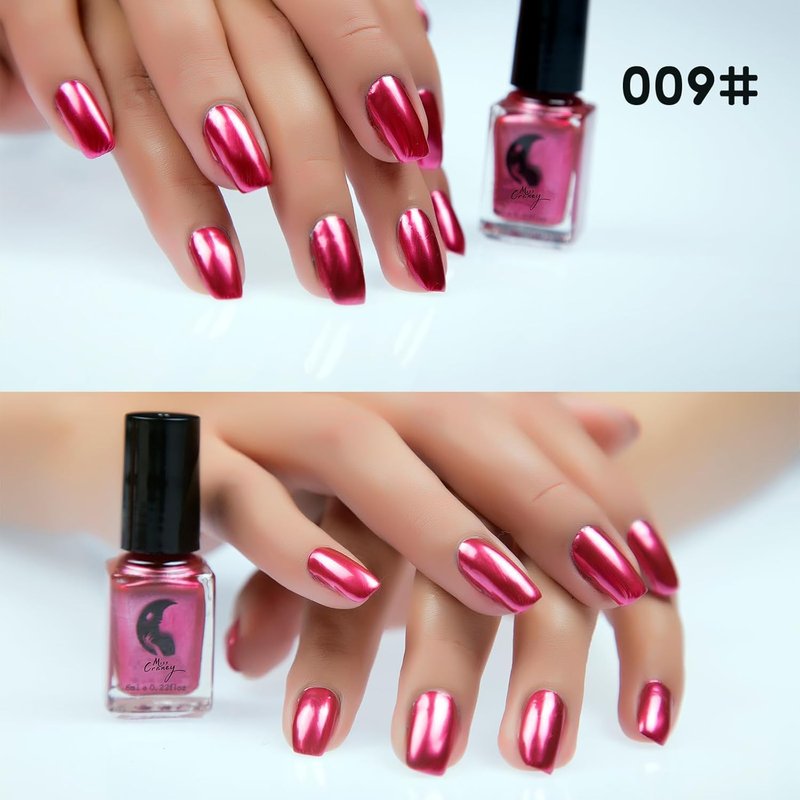 IMGDD Cherry Pink Red Metallic Nail Polish, Mirror Cherry Red Shiny Metal Long-Lasting Quick Dry Nail Lacquers (09, 6ml)