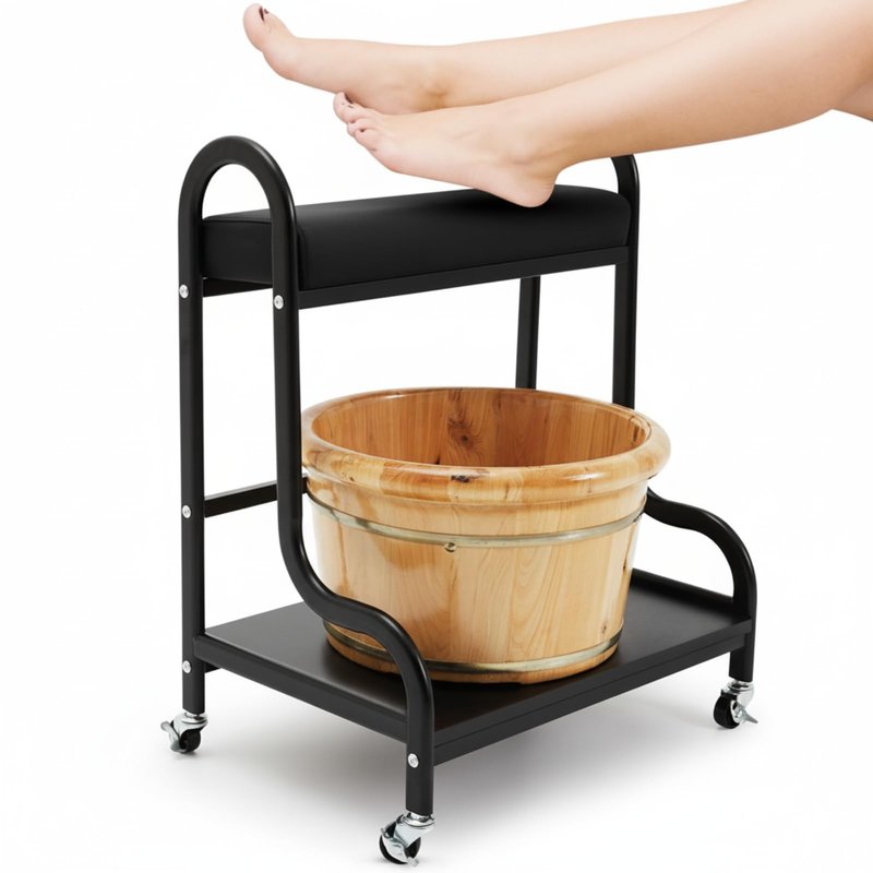 Geelin Pedicure Cart Foot Bath Trolley Portable Trolley for Rest Massage Pedicure Stool with Cushion Beauty Spa Supplies(Black)