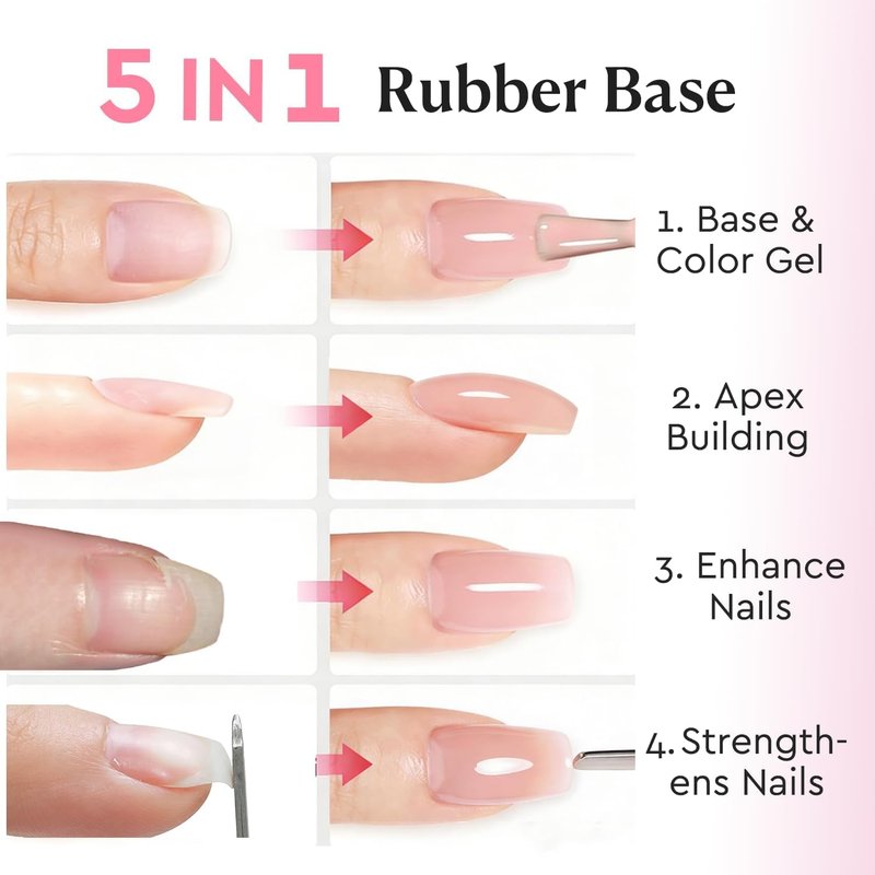 AZUREBEAUTY 10ml 6 Color Rubber Base Gel Polish with Top Coat Set, Builder Gel for Thin Weak Nails, Sheer Nude Pink Jelly Self-Leveling Apex Building Nail Strengthener, Long Lasting Soak Off UV LED