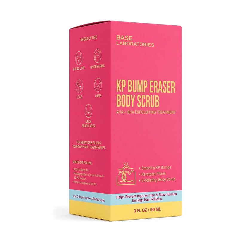 Base Laboratories Ingrown Hair - KP Bump Exfoliating Body Scrub - with AHA+BHA - Keratosis Pilaris Treatment - Daily Skin Exfoliant - Helps Reduce Strawberry Skin & Razor Bumps - Men & Women 3oz