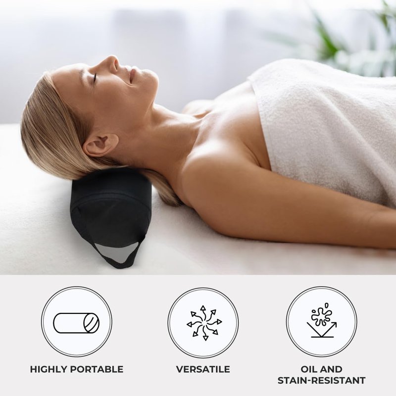 Full Round Bolster Pillow - Black Oil & Stain-Resistant Massage & Yoga Cushion | 6” R x 26” L