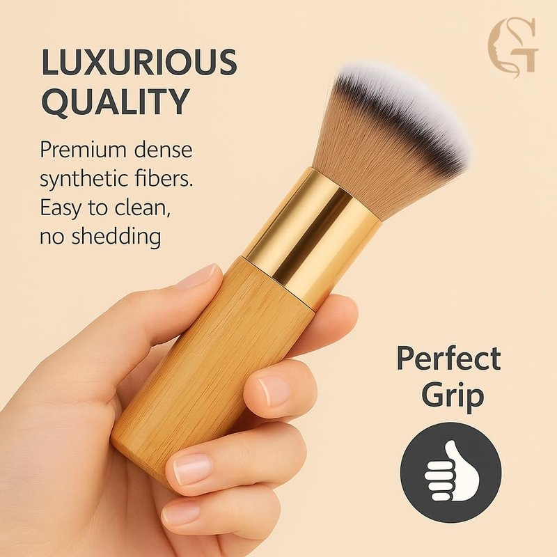 Kabuki Self Tanner Brush Ultra Soft Kabuki Makeup Brush for Face & Body, Flawless Self Tanning Tan Applicator for Liquid Cream Powder Foundation, Bronzer, Tanning Mousse & Shimmer Glow - Bamboo Handle
