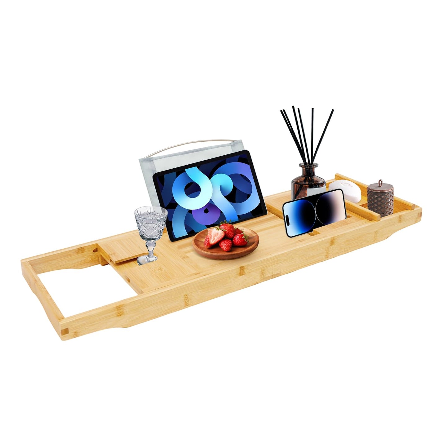 Bathtub Tray Caddy, Expandable Bamboo Bath Tray Waterproof Bamboo Bathtub Trays Bathroom Organizer for Housewarming, Anniversary, Wedding