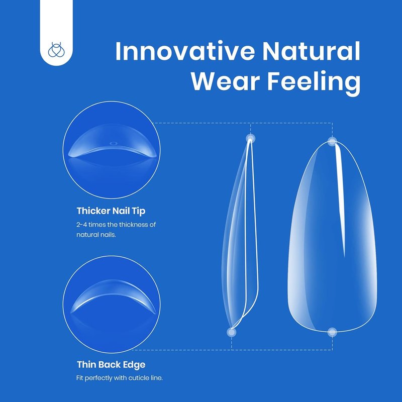 Beetles Gel Nail Tips - Almond Medium Shape | 500Pcs Clear Full Cover Soft Nail Extensions