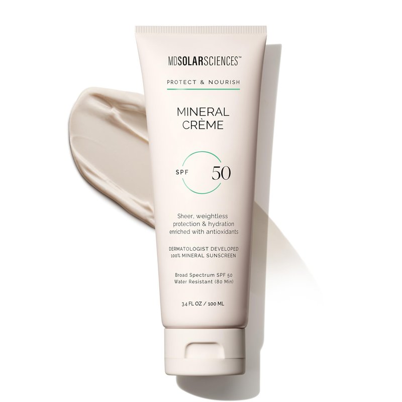 MDSolarSciences Mineral Crème Sunscreen SPF 50 | Water-Resistant, Broad Spectrum UV Protection | Zinc Oxide Formula with Antioxidants | No White Cast, Sheer Matte Finish for All Skin Types (3.4 Fl Oz)