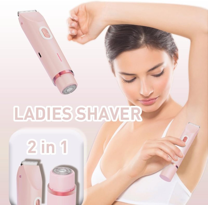 Bikini Trimmer for Women - 2-in-1 Electric Razor with Painless Ceramic Blades | Waterproof & Rechargeable for Body, Face, Legs