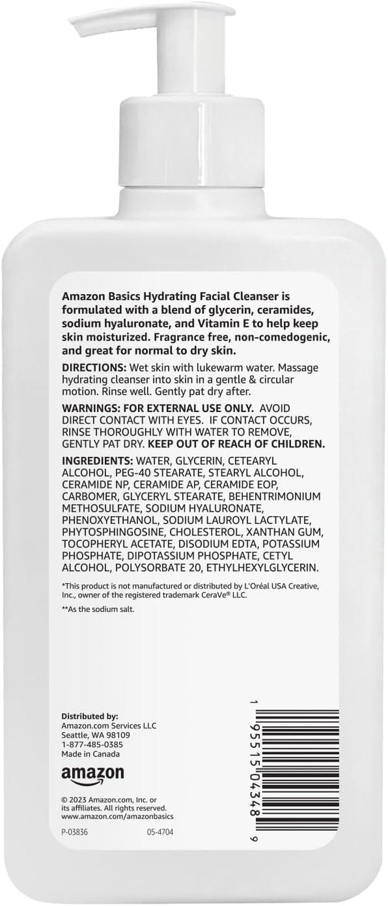 Hydrating Facial Cleanser - Fragrance-Free with Ceramides | Non-Comedogenic, 12 Fl Oz