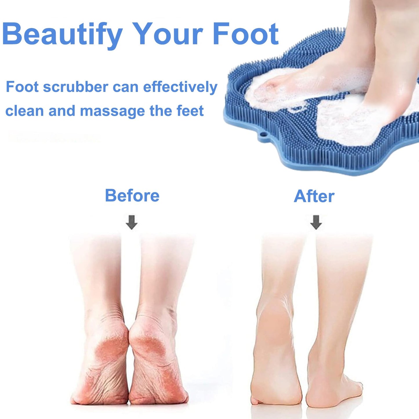 Easkite Shower Foot Scrubber, Shower Foot and Back Scrubber with Suction Cups, Shower Silicone Foot Washer for Exfoliating Massage（Blue）