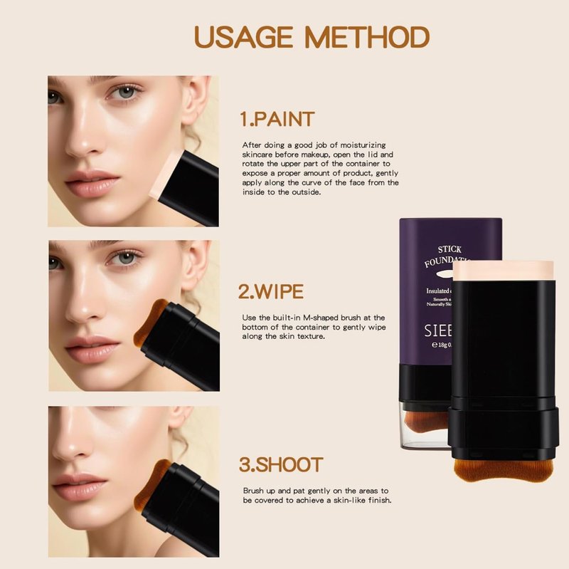 Skiennix Dual Ended Foundation Stick - 2 in 1 Concealer & Contour Makeup, Hydrating Formula, Lightweight & Waterproof (Natural)