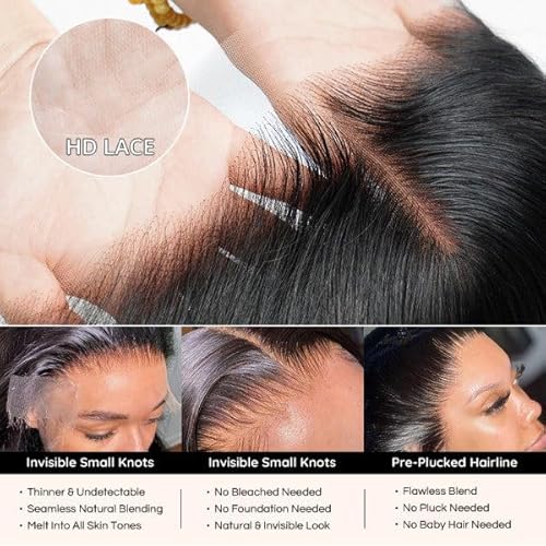 SKINLIKE Real HD Lace Frontal Human Hair Pre Plucked Natural Hairline Invisible Closure Ultra Thin Swiss HD Lace Bleach Knots Closure Human Hair with Baby Hair (5x5 Hd Straight, 14 inch)
