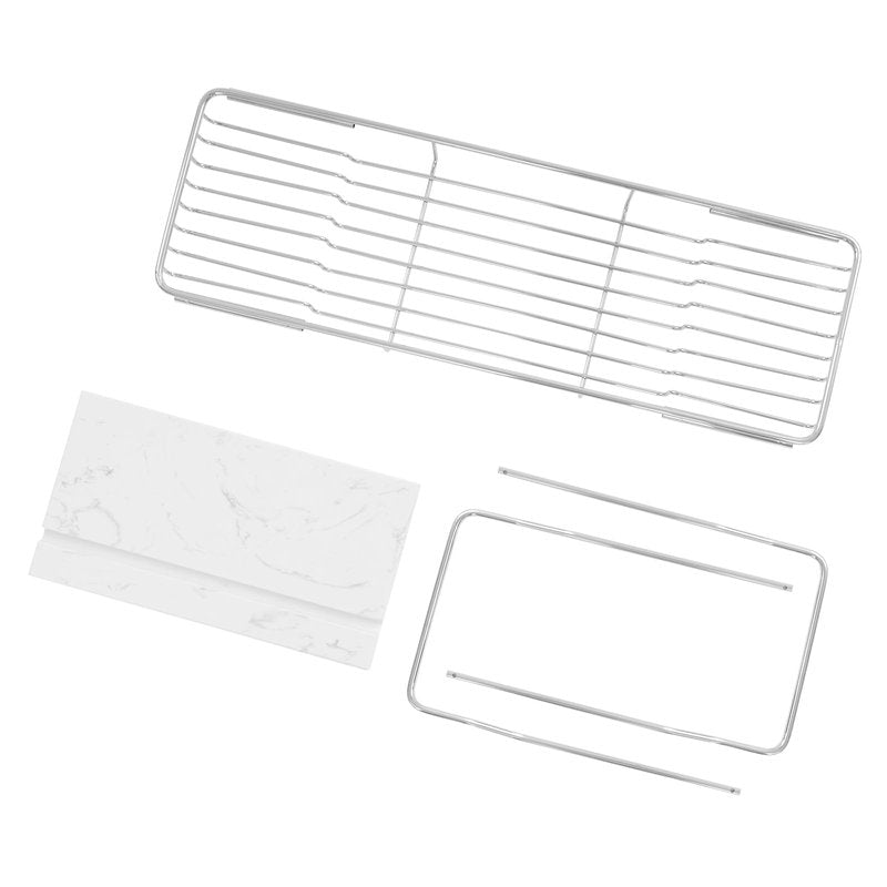 Bathtub Tray Caddy for Luxury Bath, Stainless Steel 26.8-35.4 in Expandable Extra Wide Bath Tub Tray with Natural Marble and Mobile/Tablet Stand, Ideal for Home Spa Lovers (Silver + White)