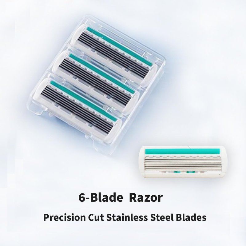 6-Blade Razor,Plastic Anti-slip Men Manual Refill Cartridges razors, Reusable Face Cleansing Care Tool, Shave Supplies for Men and Women - blue