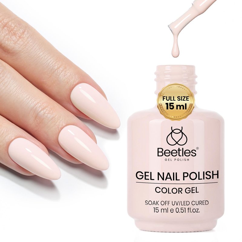Beetles Nude Gel Nail Polish - Creamy Almond 15ML/0.51Fl Oz, Nude Gel Polish, Same Color Bottle, Soak Off UV LED Lamp Summer Nails Art, Long-Lasting Manicure Salon DIY French Nails Home
