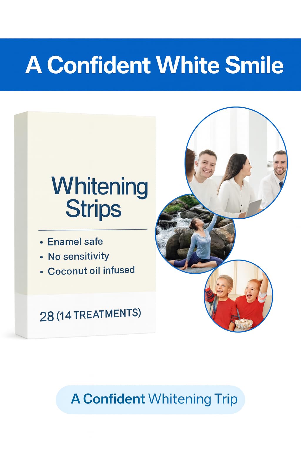 Teeth Whitening Strips for Sensitive Teeth – 28 Strips (14 Treatments) – Coconut & Mint – Gentle, Enamel Safe, Visible Results in 7 Days