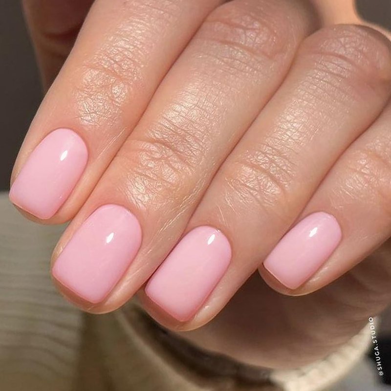 GLAMERMAID Extra Short Press on Nails, Solid Pink Fake Nails Short Squoval, Coral Pink Natural Square Glue on Nails, Light Pink Acrylic False Nails, Reusable Opaque Glossy Round Fake Nails for Women