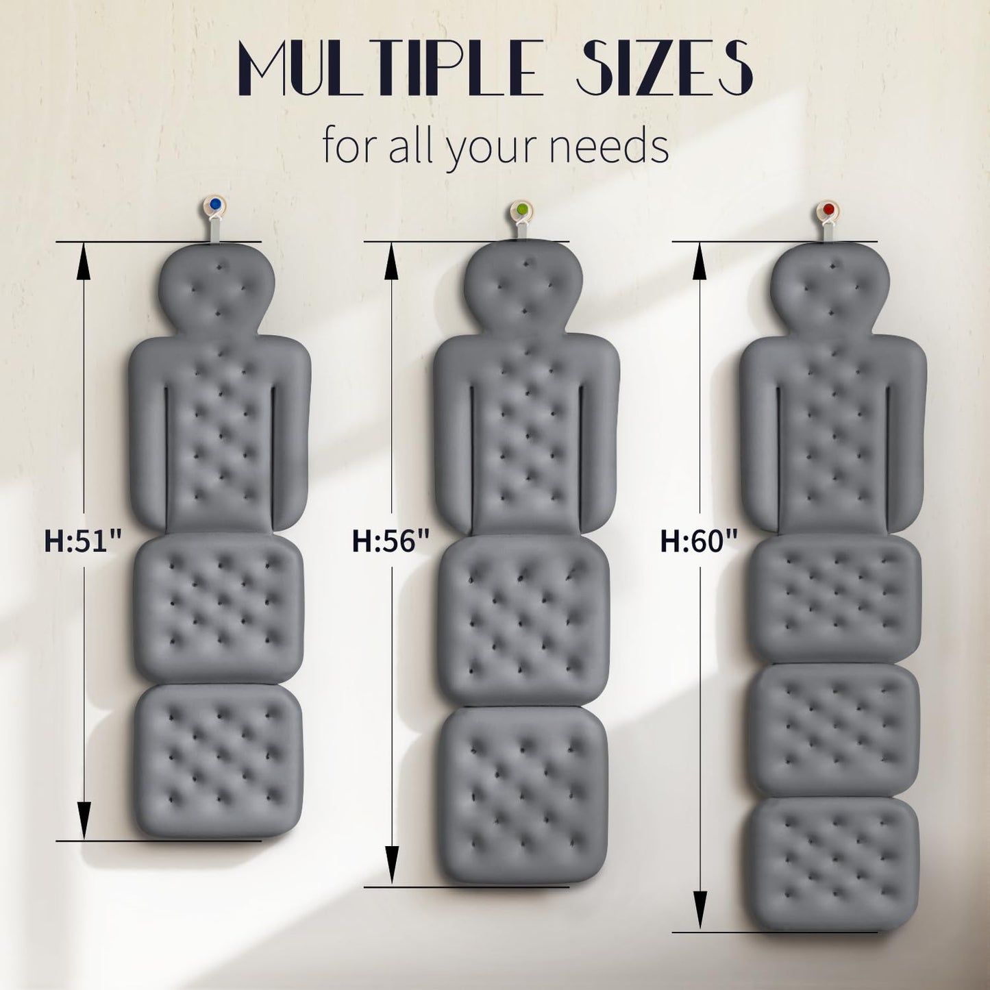 Full Body Bath Pillow for Bathtub, Thick Bathtub Cushion, Luxury Tub Pillow for Bath for Headrest Neck and Back Support Gray 51" x 16"