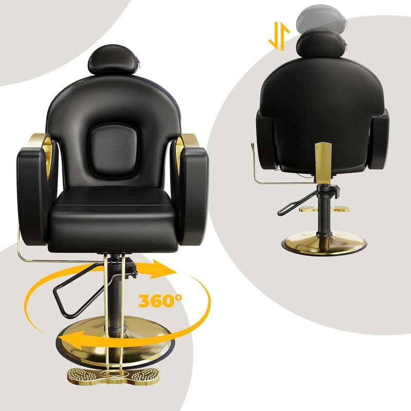 Reclining Salon Barber Chair - 360° Swivel Hydraulic Design | Heavy-Duty Pump, Adjustable Height, Multiple Colors