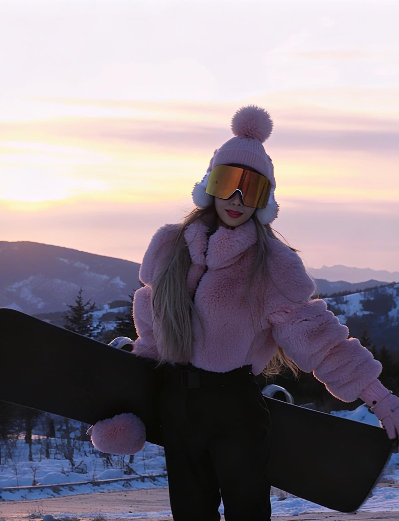 GSOU SNOW Women Ski Suit One Piece Snowsuit Snowboard Faux Fur Collar Slim Jumpsuit Jacket Insulated Windproof Outdoor Winter Pink S