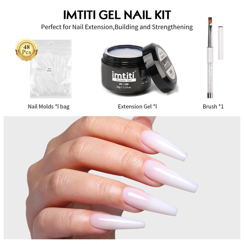 Imtiti Builder Gel Nail, 3 in 1 Gel for Extension,Strong, UV LED Lamp Cure Required,Nails for Home DIY Professional Nail Salon(Milky White-35g)