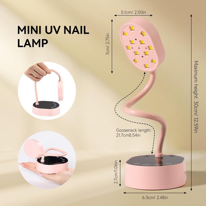AORAEM UV Nail Lamp - Gooseneck Mini 36W Rechargeable LED Light | Quick Dry Gel Nail Dryer, Pink