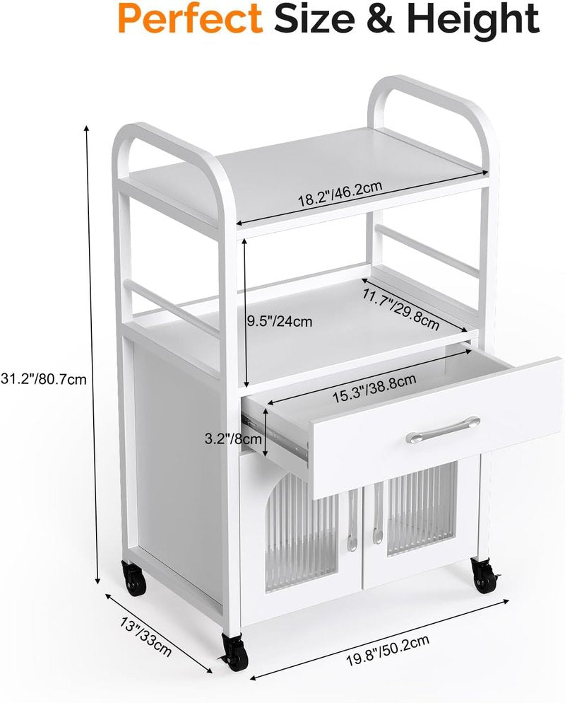 OmySalon Salon Trolley Cart - Esthetician Mobile Storage Station with Drawer & Tray | White
