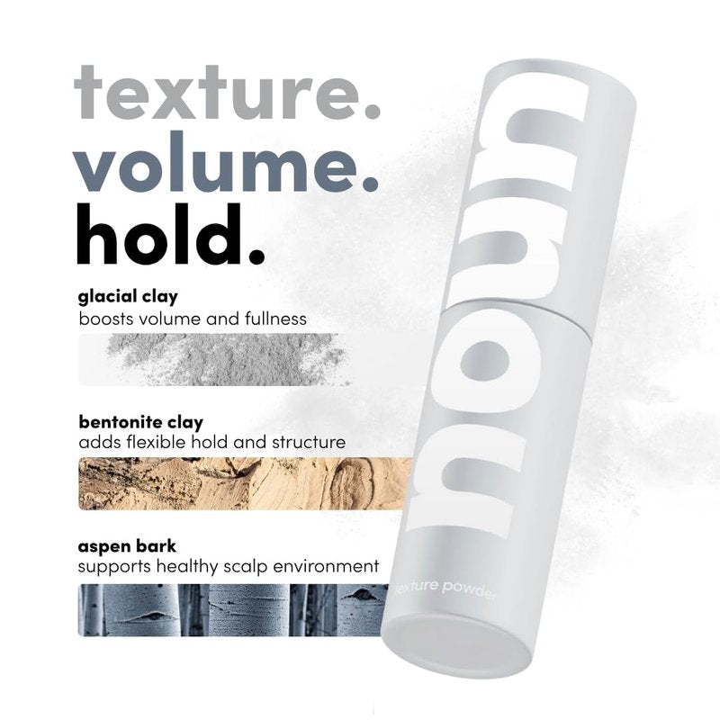 NOUN Naturals Glacial Clay Hair Texture Powder, Instant Volume, Long Lasting Hold, Matte Finish Styling Powder, Natural Look Texture, Oil Absorption, Scalp Health Support