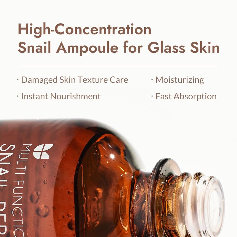 MIZON Snail Mucin Repair Ampoule Korean Snail Serum with Hyaluronic Acid Peptides & Vitamin E Hydrating Snail Skincare for Elasticity & Glass Skin Look (1.01 fl oz)