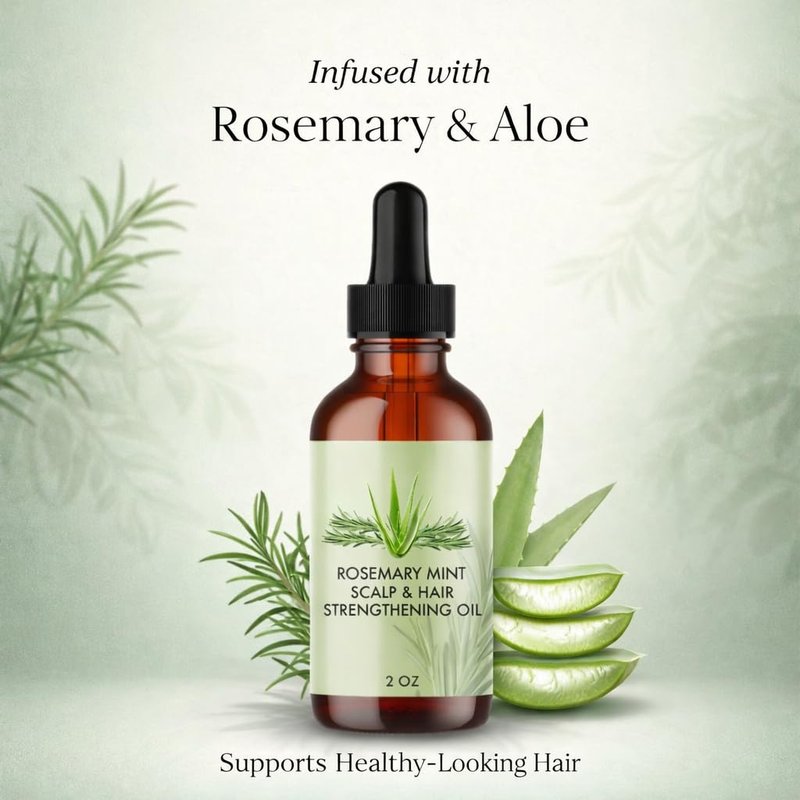 Rosemary Mint Scented Hair and Scalp Oil, 2 oz Lightweight Styling Oil for Daily Hair Care, Smooth Texture Leave-In Oil for All Hair Types