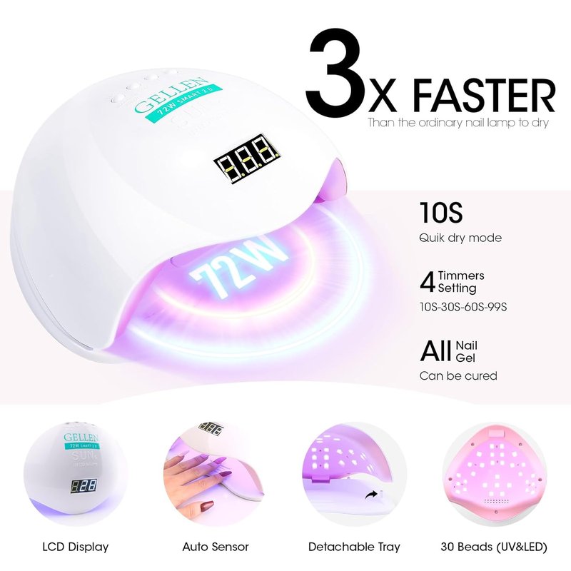 Gellen Gel Nail Polish Kit - 12 Colors & 72W UV LED Nail Dryer | Complete Manicure Set for Mother's Day Gift