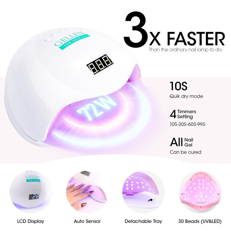 Gellen Gel Nail Polish Kit with U V LED Light 72W Nail Dryer, Fall Winter Red Burgundy Nude Pink Gel Polish Kit 12 Colors, No Wipe Top Base Coat, Nail Art Decorations, Manicure Tools