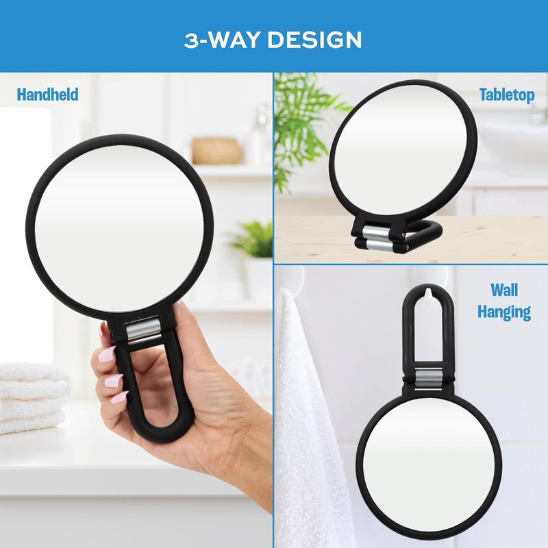 ForPro Professional Collection Premium Handheld Magnifying Mirror - 1X/15X Magnification, Adjustable Folding Handle, Black