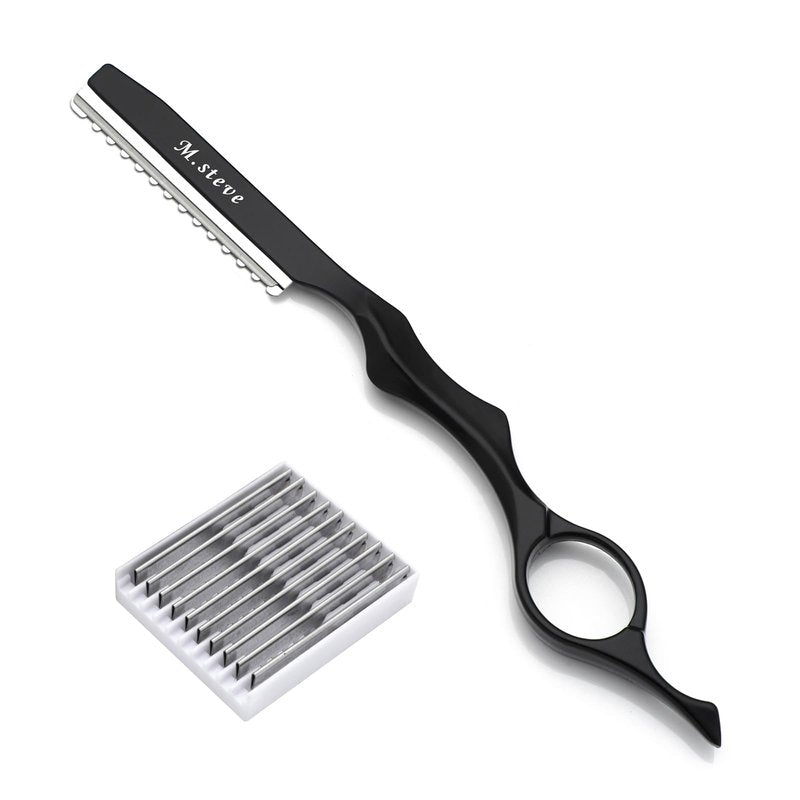 M.steve Hair Razors For Cutting Hair 6.89",Professional Styling Thinning Texturizing Cutting Razor with Replacement Blades,Ideal for Salon/Home -11PCS Black