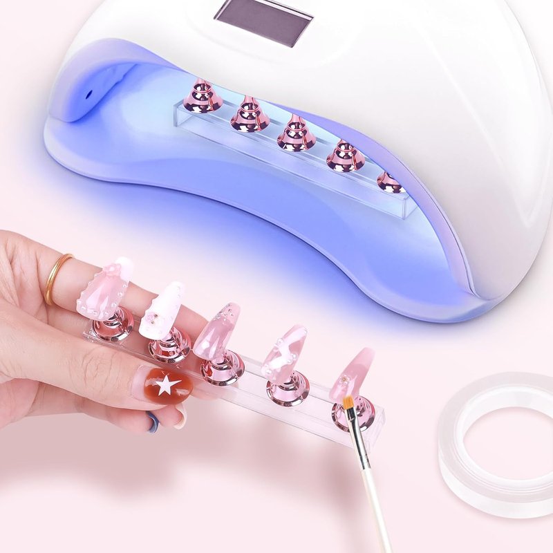 Pink Nail Painting Practice Stand Set - 2 Acrylic Holders with Double-Sided Tape | Nail Art Display Tools for DIY & Salon Use