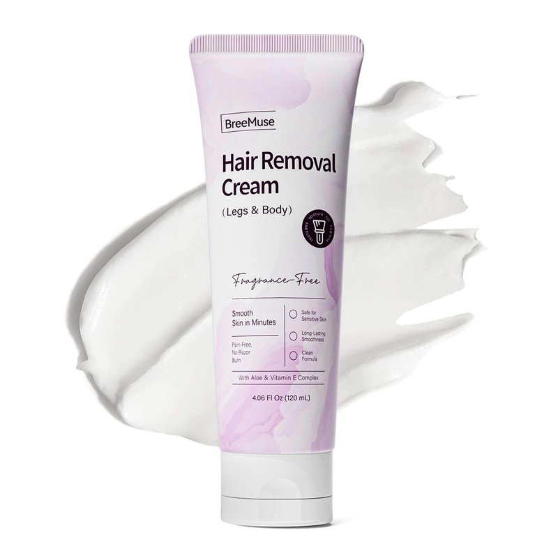 BreeMuse Hair Removal Cream for Women, Painless Depilatory Cream for Legs, Bikini Line & Underarms, Fast 5-10 Minute Body Hair Remover for Sensitive Skin with Moisturizing & Smoothing Formula