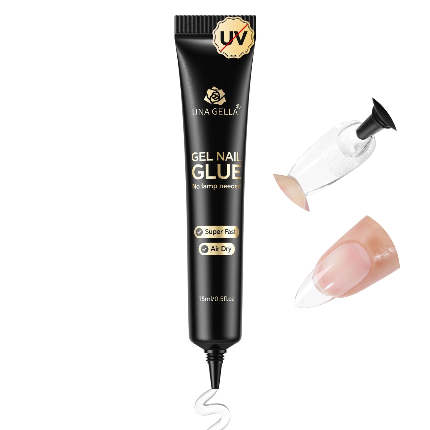 UNA GELLA Gel Nail Glue No U/V Light 15ml Super Strong Nail Glue for Press On Nails & Clear Acrylic Nails Tips Air-dry Strong-hold Formula