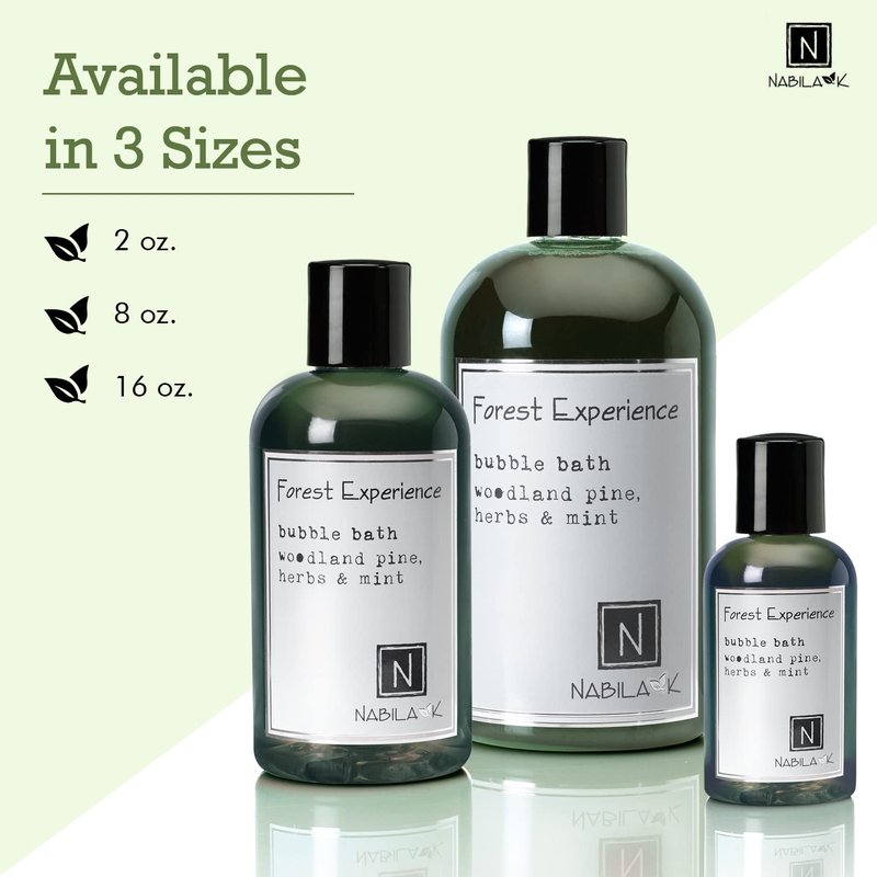 Nabila K Forest Experience Bubble Bath with Pine, Herbs & Mint | Natural & Organic, Sulfate-Free, Tear-Free | Luxury Aromatherapy Bath Soak for Sensitive Skin | for Women & Men, 16 oz