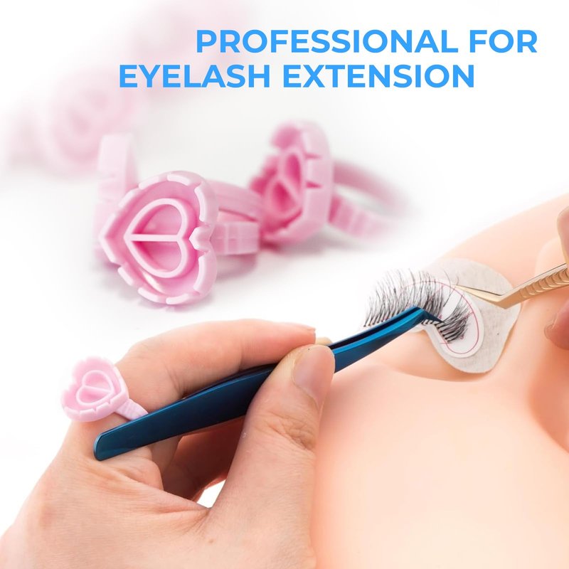 MIUXIA 300Pcs Glue Rings Lash Glue Rings for eyelash extention Supplies Lash Tech Holder Lovely Pink Heart Shape
