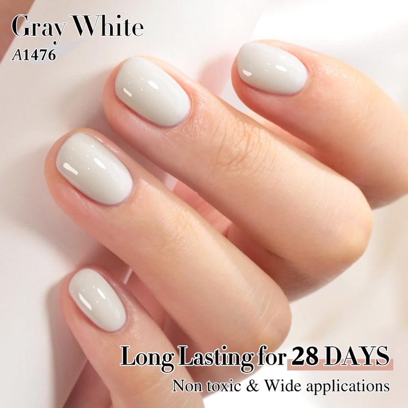 Double Rhythm 15ML Gel Polish Pure Sheer Same Color Same Bottle Soak Off Gel Polish Art Manicure Salon DIY at Home for Women (Gray White-A1476)