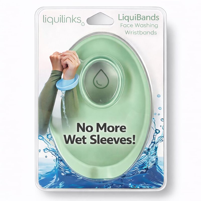 LiquiBands Face Washing Wristbands to Catch Water Drips - Stop Wet Sleeves and Counter Puddles - Silicone Wrist Cuffs for Skincare, Pet Bathing, and Washing Dishes (Sage Green, S/M, 1 Pair)