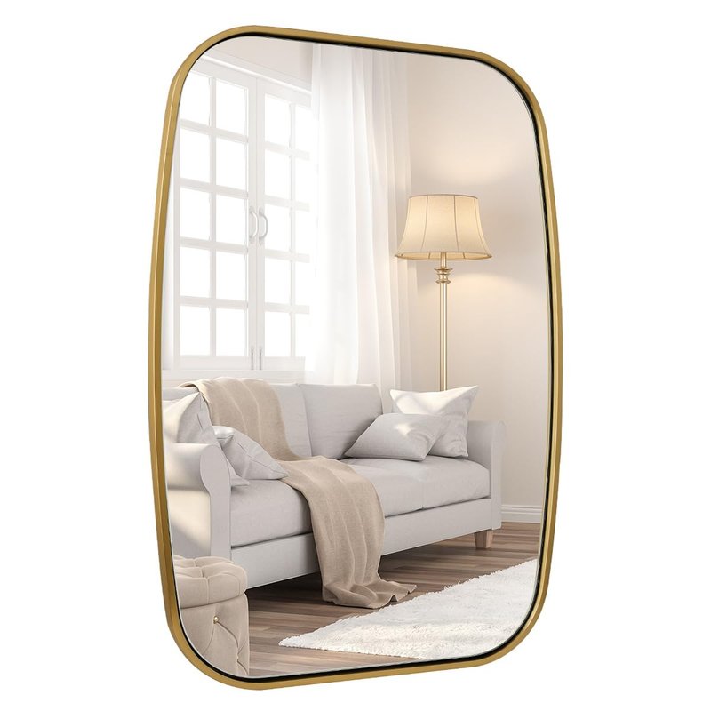 ANDY STAR Brushed Gold Square Oval Bathroom Mirror, 24x32 Inch Brass Oblong Mirrors for Wall, Modern Vanity Mirror in Stainless Steel Metal Squoval Tube Frame, Wall Mount Horizontal or Vertical