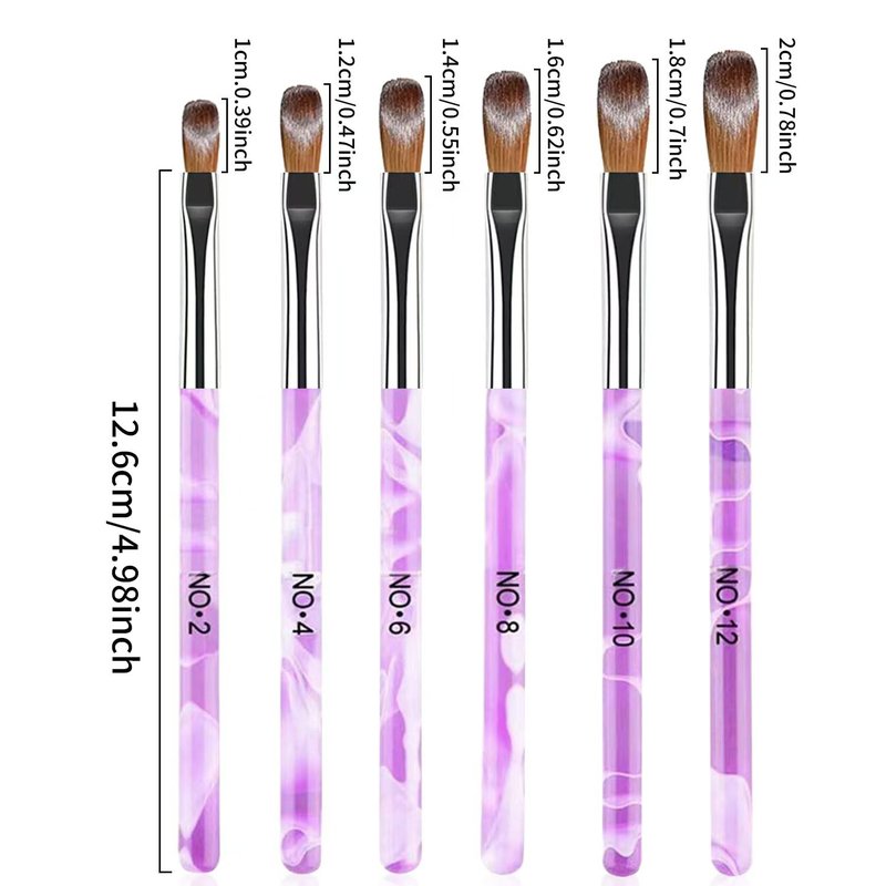 6PCS Acrylic Nail Brush Set,Size 2/4/6/8/10/12 Professional Nail Brushes for Acrylic Application Extension and 3D Carving for Nail Home Salon DIY-Purple