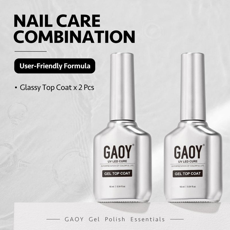 GAOY No Wipe Gel Top Coat - 2 Pcs 16ml High Gloss Finish for UV Light Cure Nail Polish