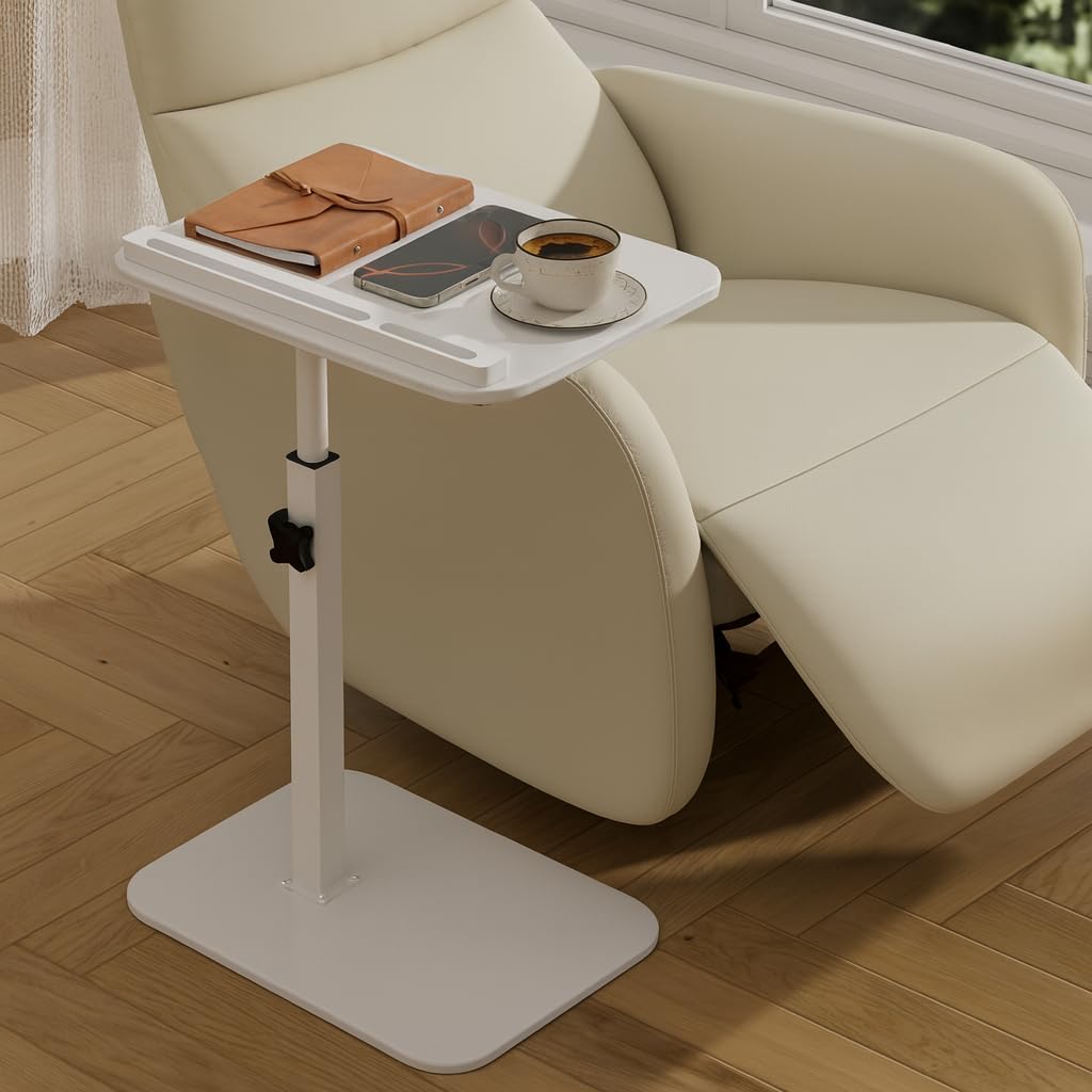 promitop Adjustable End Table for Couch, 360° Swivel C Shaped Side Table with Height Adjustment, Small Sofa & Bedside Table for Living Room & Bedroom, TV Tray Alternative, Space Saving, Gift for Home