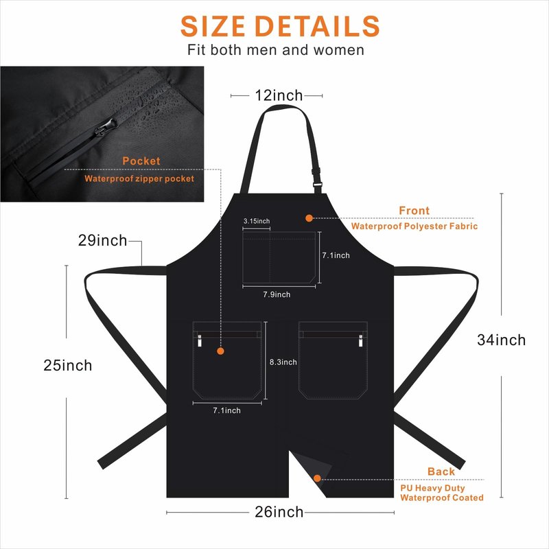 izzycka Barber Apron,Hair Stylist Apron with Zipper Pockets - Salon Aprons Pu Waterproof Protective Coated - Bleach Proof hair cutting apron for Women/Men. Cosmetologist -Dog Grooming Apron Black