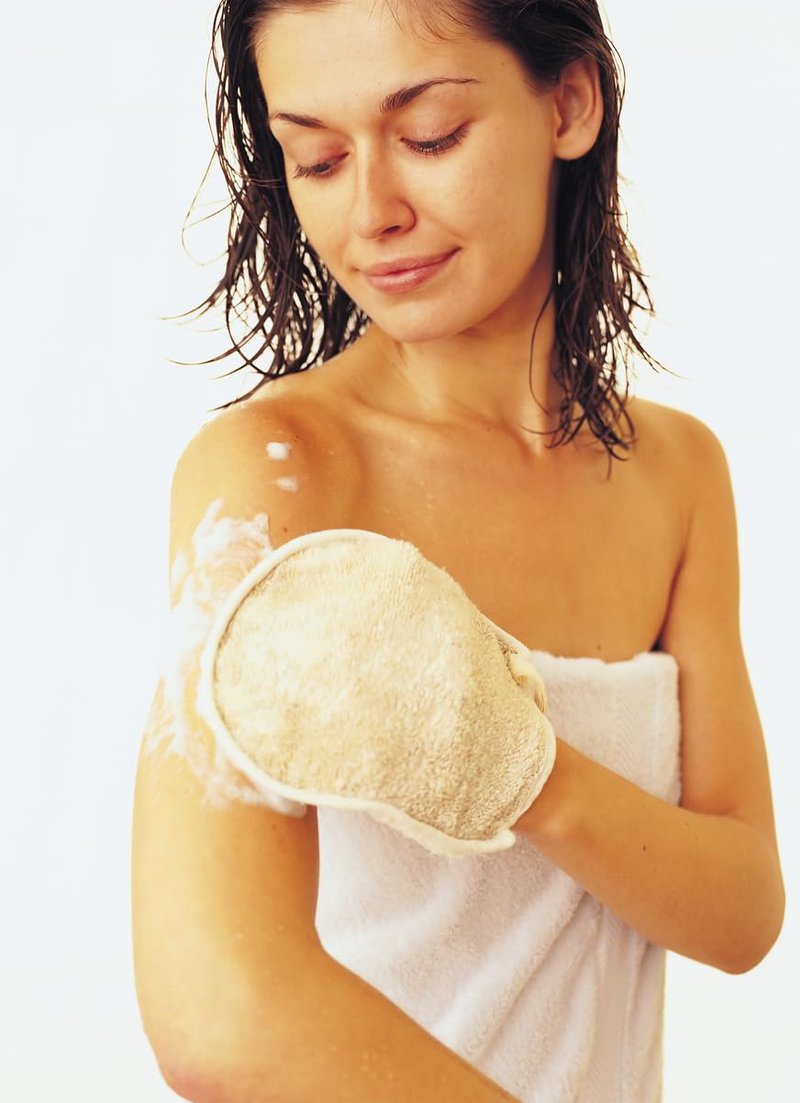 Premium Natural Exfoliating Loofah Glove Pad Body Scrubber by Spa Destinations. Mitt Sponge Biodegradable Bath and Shower Luffa Sponge, Women and Men (2 Pack) Beige