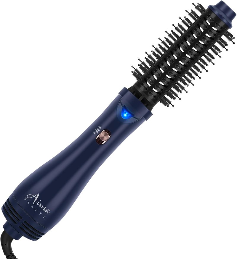 Aima Beauty Hair Dryer Brush - 4-in-1 Hot Air Straightener & Curler for Women | Prussian Blue