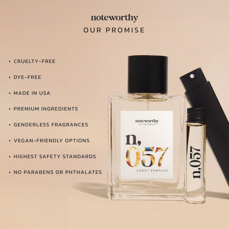Noteworthy n,057 Sweet Embrace Eau De Parfum – Vanilla, Passionfruit, Tonka Bean | Sophisticated, Warm Fragrance for Any Occasion | Long-lasting Unisex Perfume for Women & Men (Travel+Refill)