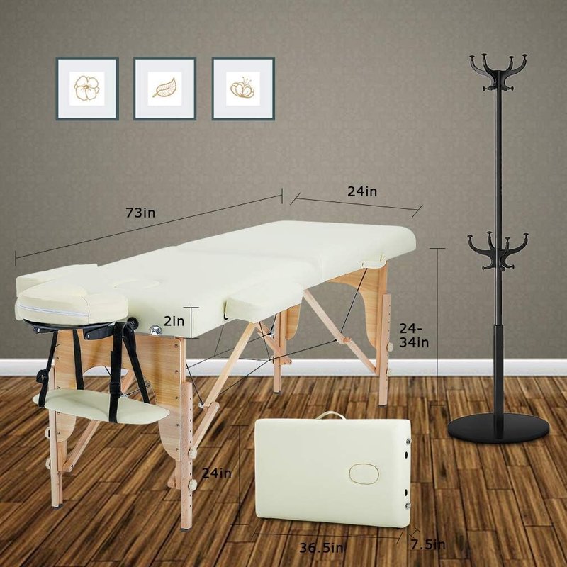 Portable Massage Table - 24 Inch Wide Height Adjustable Spa Bed | Folding Design with Non-Woven Bag for Facial & Tattoo Care